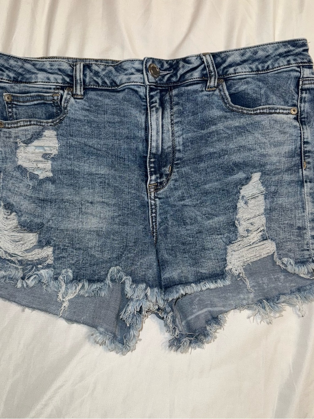 American Eagle Outfitters Distressed Denim Jean Shorts - Light Blue Wash